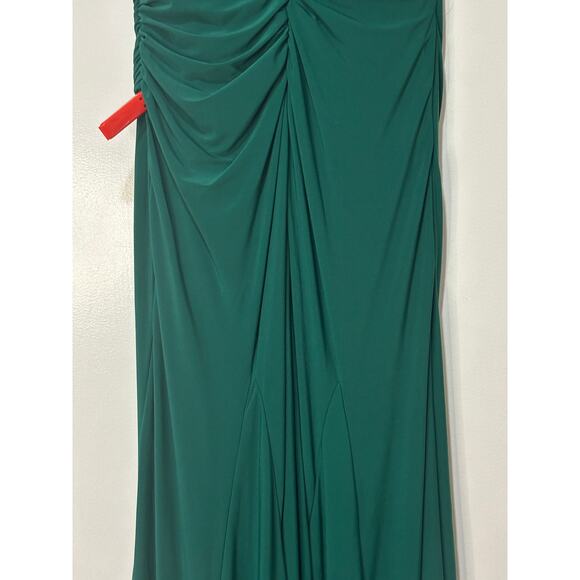 Ieena for Mac Duggal Asymmetrical Neckline Ruched Dress Emerald Size 8 NWT 26517 - Picture 13 of 15